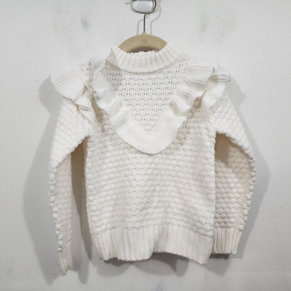 Janie and Jack Textured Ruffle Sweater Ivory Tight Knit Long Sleeve Toddler 3T
